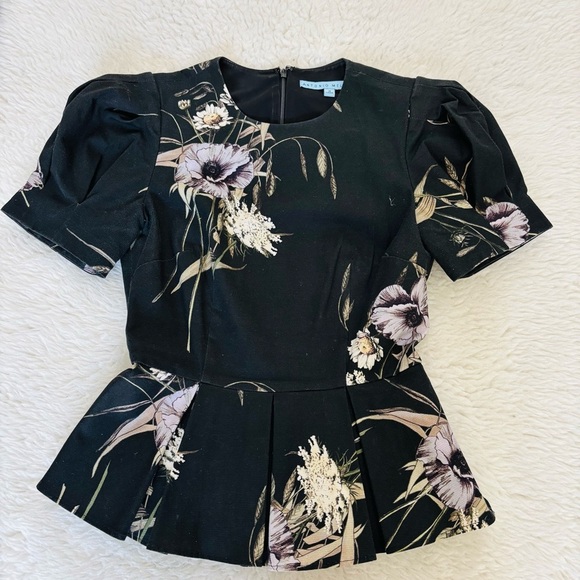 Antonio Melani Floral Black Puff Sleeve Top size 0 - Picture 2 of 15